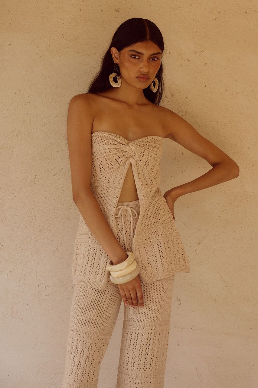 RILEY STRAPLESS KNIT TOP SAND