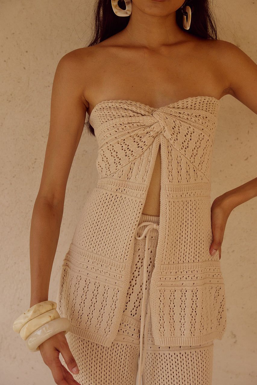 RILEY STRAPLESS KNIT TOP SAND