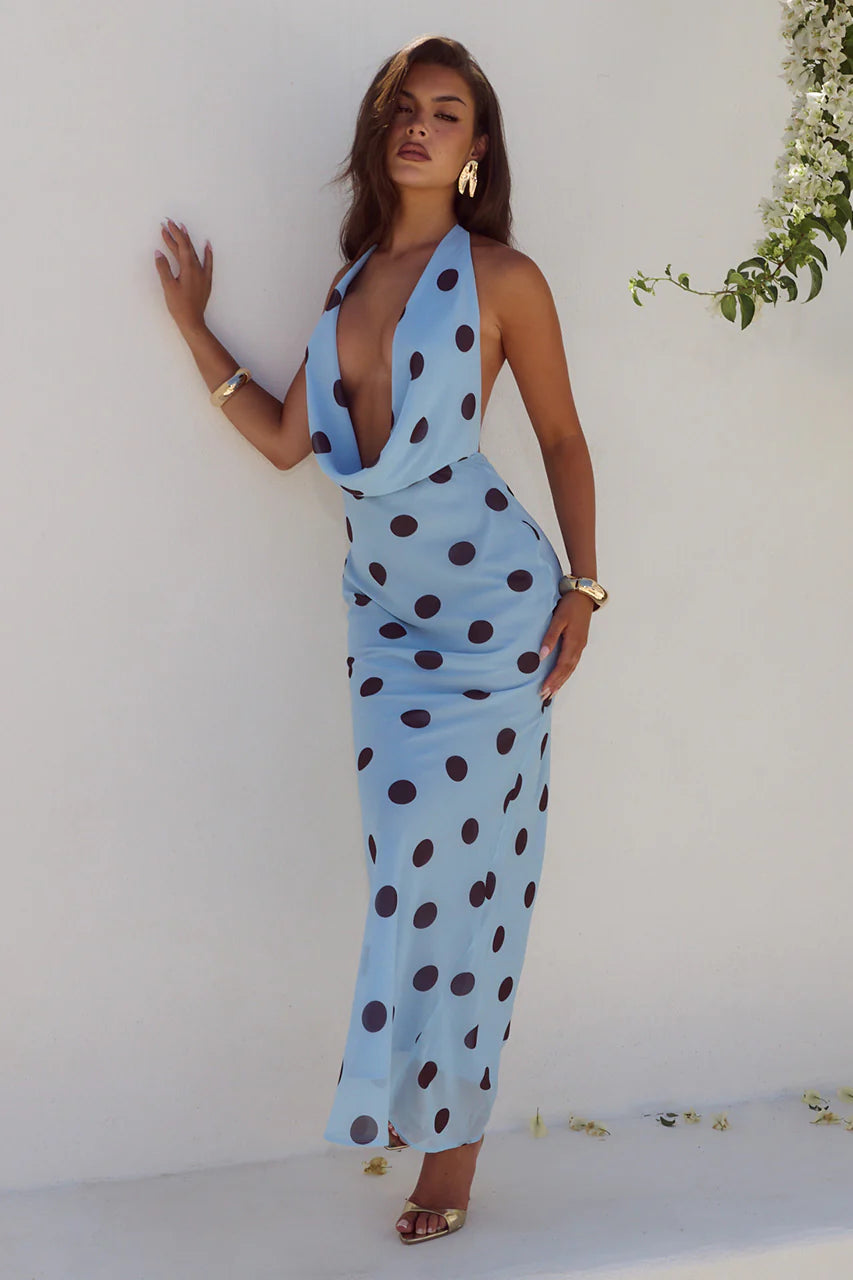 LEXIE LOW PLUNGE HALTER MAXI DRESS