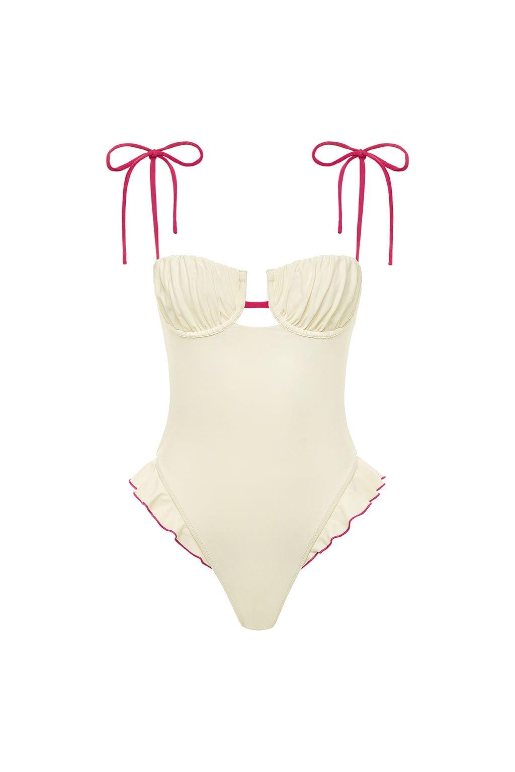 PETAL RUFFLE ONE PIECE - CREAM RASPBERRY