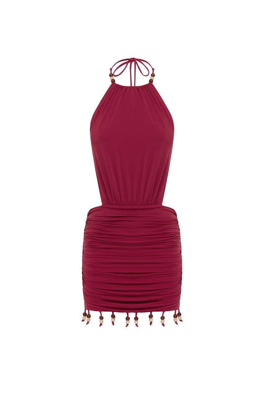 IMELDA HIGH NECK MINI DRESS - CHERRY