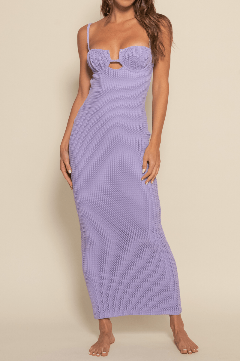 PETAL LONG SLIP DRESS - LAVENDER CROCHET