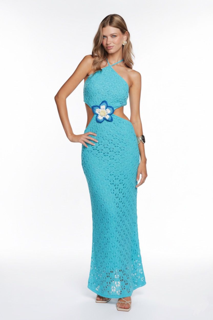 LUCINDA FLOWER TURQUOISE DRESS