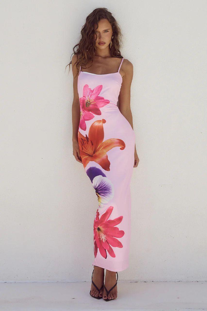 DEIA MIDI DRESS - MULTI FLOWER PINK